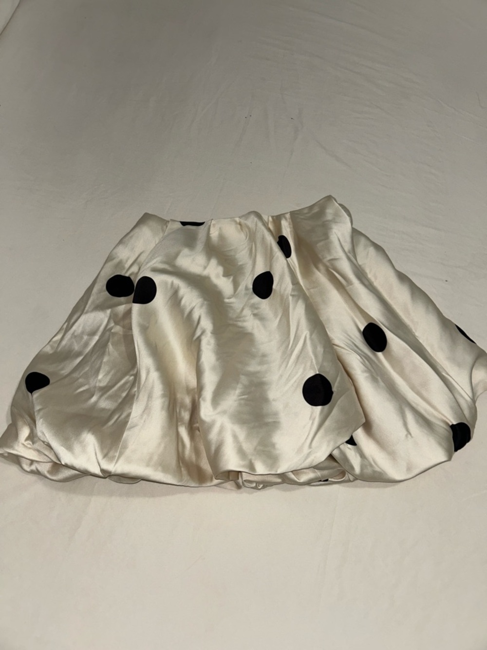 Tara Jarmon Cream Satin Circle Skirt with Black Polka Dots
